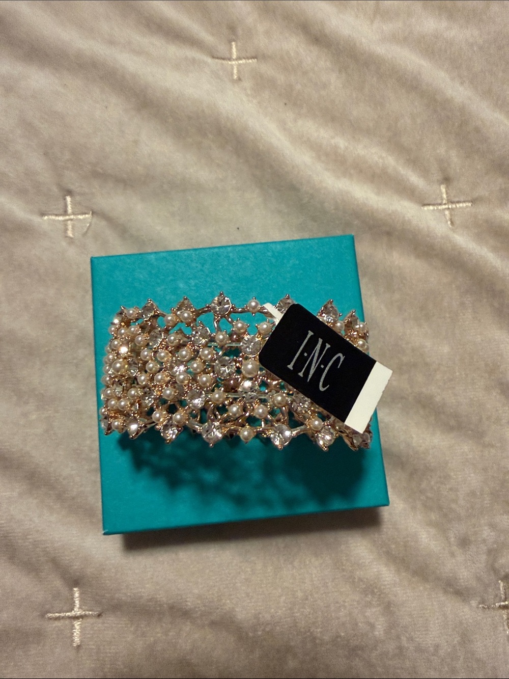 INC International Concepts Gold Pearl and Clear Crystal Bracelet